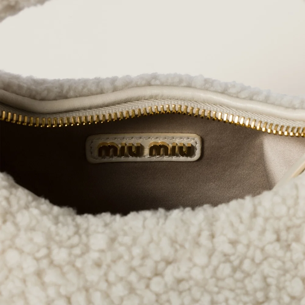 Miu Miu Cream Wander Shearling Hobo Handbag/Crossbody